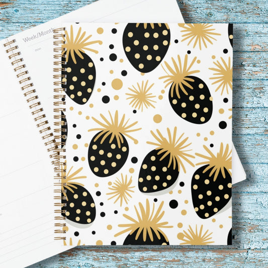 Elegant Black and Gold Strawberry Pattern Notebook