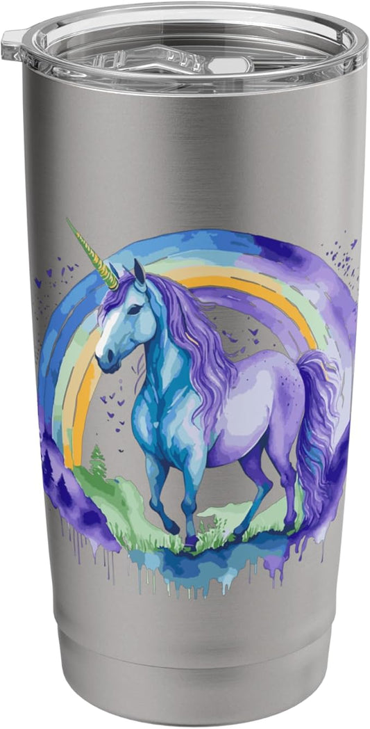 Magical Unicorn Watercolor Painting, Purple Rainbow Fantasy Stainless Steel Insulated Tumbler