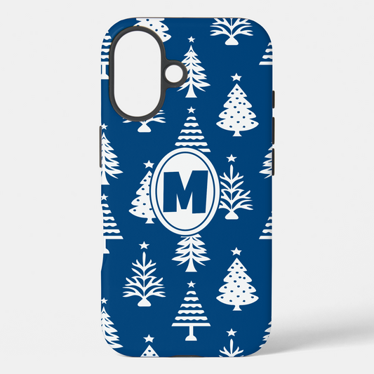 Blue and White Christmas Trees Pattern, Monogram Case-Mate iPhone Case | Zazzle