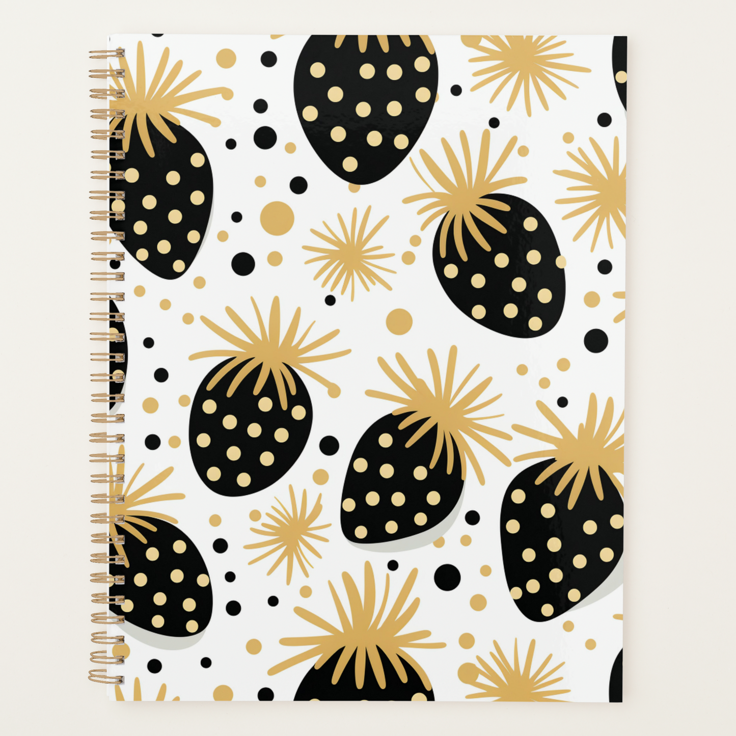 Elegant Black and Gold Strawberry Pattern Notebook