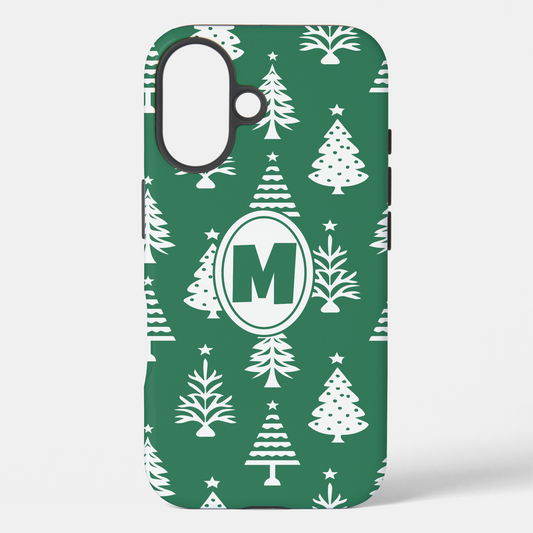 Green and White Christmas Trees Pattern, Monogram Case-Mate iPhone Case | Zazzle