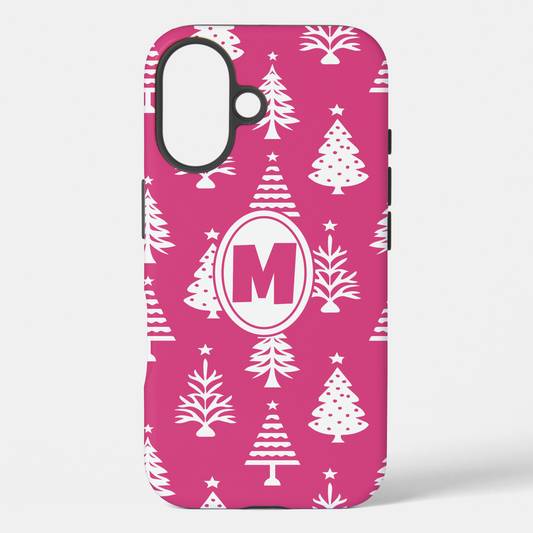 Pink and White Christmas Trees Pattern, Monogram Case-Mate iPhone Case | Zazzle