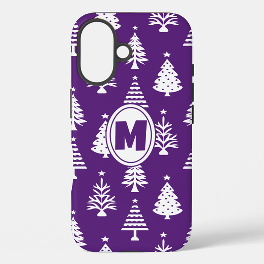 Purple and White Christmas Trees Pattern, Monogram Case-Mate iPhone Case | Zazzle