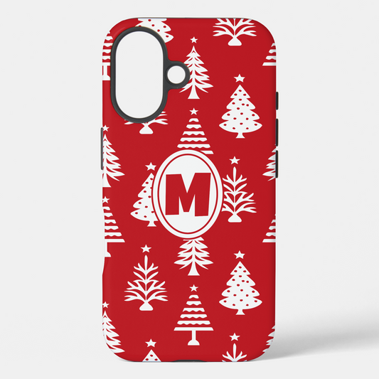 Red and White Christmas Trees Pattern, Monogram Case-Mate iPhone Case | Zazzle