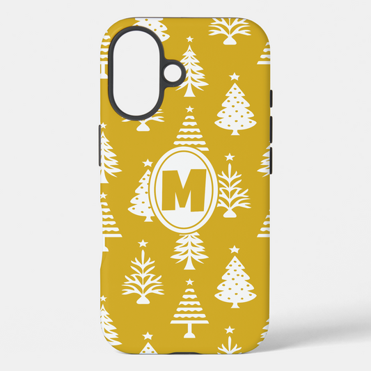 Yellow and White Christmas Trees Pattern, Monogram Case-Mate iPhone Case | Zazzle